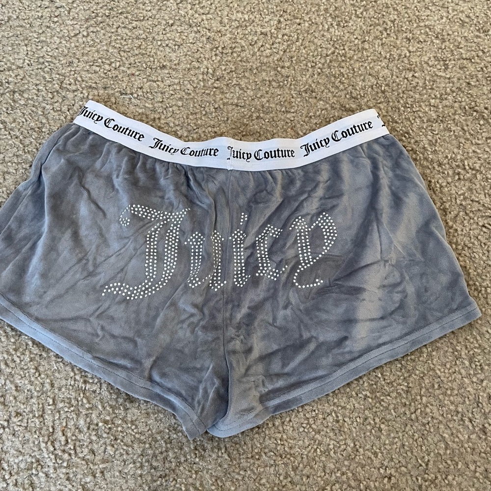 Juicy Couture Velour Shorts Gray Rhinestone Logo Y2k Loungewear View 3